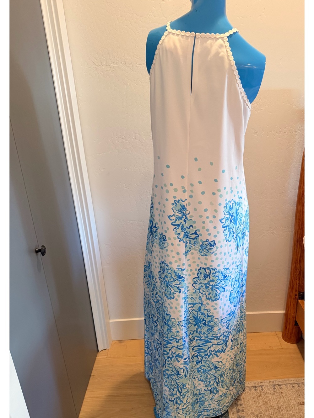 Lilly Pulitzer White Halter Maxi Dress with Blue Floral Print - Picture 3 of 7
